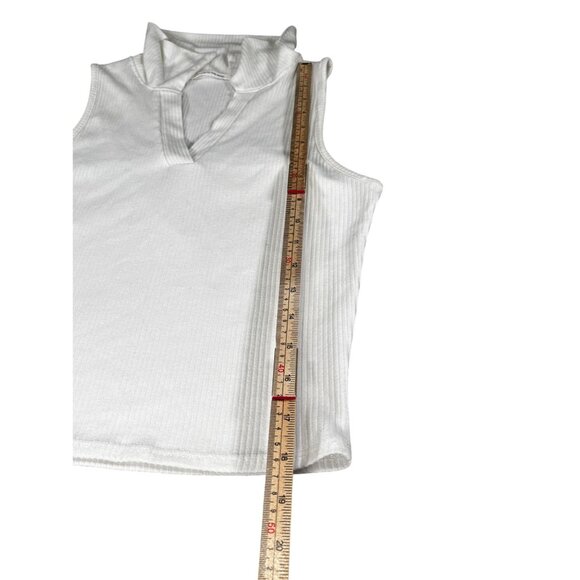 Sleeveless White Ribbed Collared Top With V-Neck By Caution To The Wind Size S - Picture 8 of 8